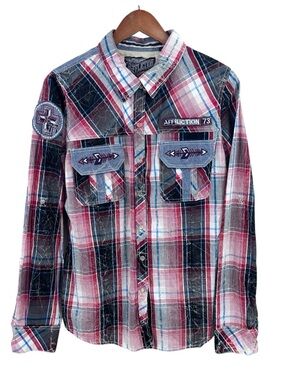 AFFLICTION Shirt Pearl Snap Button Up Plaid